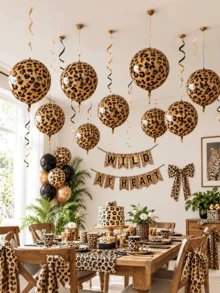 2/23/45pcs Leopard Print 22 Inch 4D Large Aluminum Foil & Latex Balloons, Suitable For Birthday Party, Animal Jungle Adventure, Wedding, Baby Shower Decoration - Multicolor - View 6