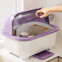 1pc Space-Saving Kitchen Storage Box With Lid, Dust-Proof Home Use, Drawer-Style Draining Utensil Organizer, Countertop Bowl & Plate Rack, Suitable For Bowls, Plates And Kitchen Utensils, Easy To Drain And Clean - Multicolor - View 5
