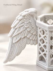 1PC Marble Effect Angel Wing Pen Holder, Hollow Makeup Brush Organizer, Decorative Desktop Storage For Vanity & Office - Multicolor - View 5