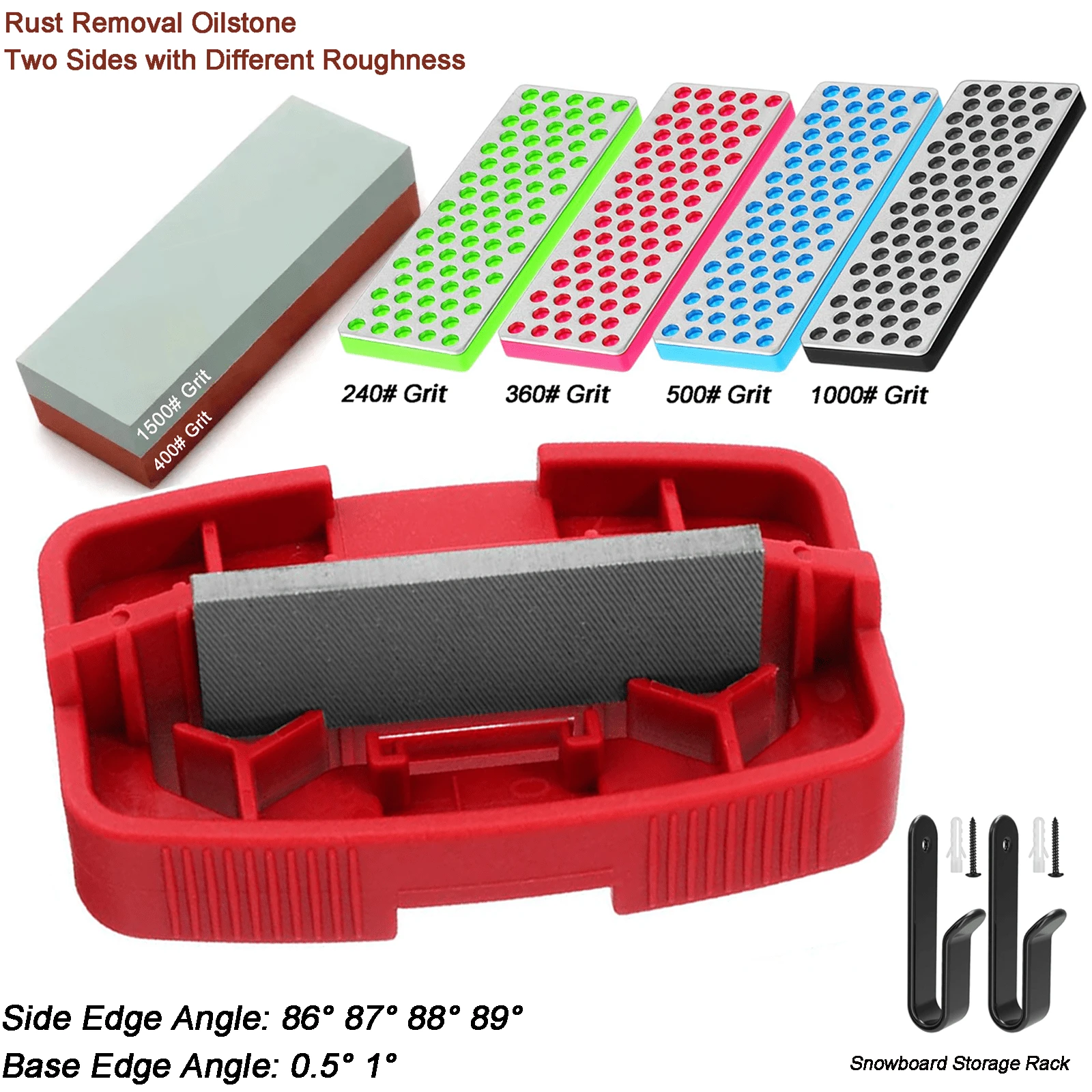 Snowboard Edge Sharpener, Edge Bevel Tuning Kit, Multi-Angle Grinder, Diamond Polishing Rust Removal Grinding Oil Stone, Ski Board Hook Rack, Maintenance Repair Wax Tool, Winter Ski Equipment, Adjust Side Base Edge Tuner Angles, For Ski Enthusiasts - Multicolor - View 1
