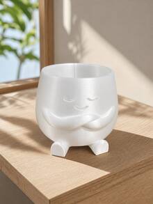 Healing Cartoon Character Small Flower Pot, Creative Cute Heart-Shaped Hugging Pose Succulent Planter, Material, Durable And Lightweight, Multiple Adorable Expressions To Choose From, Rounded Contour To Touch, Built-In Small Feet For Stable Placement, Suitable For Planting Succulents, Cacti And Other Small Foliage Plants, White And Green Two-Tone Minimalist Design, Fits Various Decor Styles, Perfect For Desk, Office, Bedroom, Windowsill, Easily Creates A Fresh And Healing Atmosphere - Multi-color - View 5