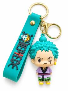 Miniso ONE PIECE Roronoa Zoro Kimono Character Bag Charm With Turquoise Wrist Strap And Gold Clip For Backpack Handbag, Birthday Christmas Gift - Style 1 - View 6