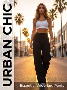 Small Size Solid Color High Waist Casual Straight Leg Stretch Pants, Black, Suitable For Commuting And Weekend - Black - View 5