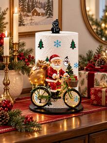 2pcs 2D Flat Christmas Decoration Kitchen Paper Towel Holder (No Light), Desktop Roll Paper Holder, Fun Santa Claus Design, Storage & Display 2-In-1, Suitable For Kitchen, Bathroom, Living Room, Dining Room, Desktop Storage Decor, Create Warm Christmas Atmosphere - Multicolor - View 4