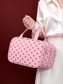 Polka Dot Print Handheld Makeup Bag, Multi-Zipper Pocket Design, PU Material Large Capacity Cosmetic Storage Bag, With Multiple Inner Compartments, Portable Travel Toiletry Organizer, Suitable For Cosmetics, Brushes, Skincare Products, Ideal For Weekend Trips - Multicolor - View 9