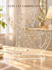 Cute Cat Shaped Acrylic Earring Holder - Can Store Various Types Of Earrings (Studs, Dangles And Hoops), Large Display Rack, Suitable For Placing On Vanity, Ideal Gift For Women. Jewelry Storage Box/Organizer, Jewelry Display Tower. - Multicolor - View 10
