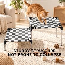 2-Tier High-Low Cat Bed, Black & White Checkerboard Removable Washable Canvas Cat Platform, Sturdy Weight-Bearing Multi-Cat Shared Cat Nest - Black and White - View 10