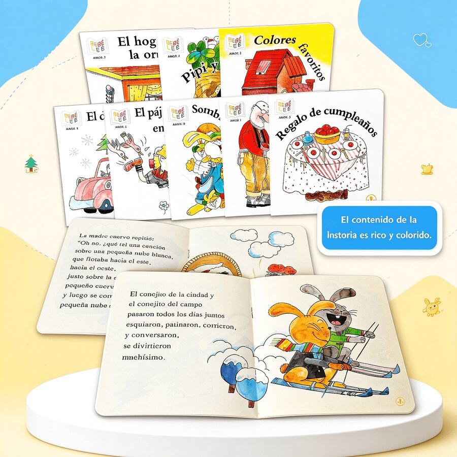 10-Book Spanish Short Story Picture Book Set, Featuring Vibrant Cartoon Illustrations, Telling Cute Animal Stories, Rounded Corner Design, Suitable As Early Education Gift Set