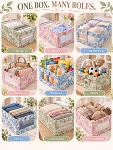 1pc Multifunctional Foldable Fabric Storage Boxes For Bedroom, Floral Storage Organizer With Clear Window For Toy Storage, Clothes, Pants And Closet Organization,Storage Bins,Storage Containers,Christmas,Closet Organizer And Storage - Multicolor - View 7