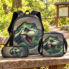 3pcs Roaring Tyrannosaurus Rex Dinosaur Print Backpack Set For Boys, Black School Bag With Crossbody Small Bag And Pencil Case, Suitable For Weekend Travel - DINOSAUR-4 - View 7