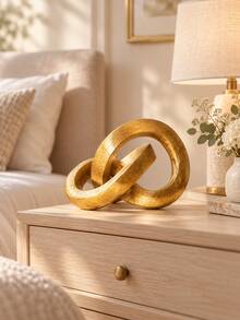 1pc Gold Resin Knot Sculpture, Modern Abstract Interlocking Ring Statue, Luxury Geometric Desktop Ornament, Minimalist Home Decor, Suitable For Living Room, Bookshelf, Mantel, Entryway, Office Desk, Coffee Table, Housewarming Gift, Modern Art Decoration - A - View 7