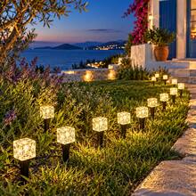 Solar Ice Cube Ground Stake Lights, Warm White & Multicolor Modes, Embossed Crystal LED Path Lamp, Waterproof Auto On/Off, Garden Lawn Sand Decor For Backyard Party & Holiday Lighting - Ice Cube Lamp - View 4