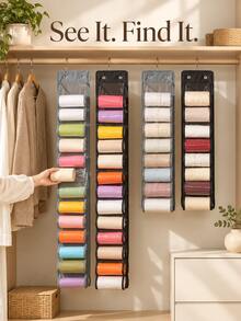 1pc 26-Slot Foldable Hanging Storage Bag, Transparent Closet Organizer Bag, Suitable For Clothes, Hats And Towels, Space-Saving Storage Box Alternative, Christmas, Door Hanging, Closet Organizer, Room Decor, Room Decor - Multicolor - View 5