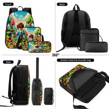 Pixel Forest Animal Boy Walking In Flower Sea Print 3 Pieces Set, Large Capacity Backpack + Crossbody Lunch Bag + Pencil Case, Durable Water-Resistant Fabric, Adjustable Padded Shoulder Straps, Fresh Healing Sandbox Style Daily Commute Travel Storage Set - Printed Bag - View 9