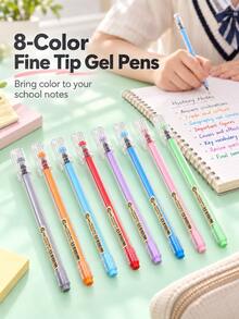 8 Colors Fine Tip Gel Pens Set, 0.5mm Full Needle Tip Quick-Dry Color Pens With Transparent Barrels, Cute Minimalist Journaling Pens For Students, Notes, School Supplies & Stationery - Multiple Options Available - View 8