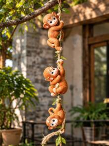 Set Of 3 Cute Hanging Climbing Monkey Ornaments – Resin Garden Figurines With Ropes – Suitable For Indoor/Outdoor Trees, Gardens, Balconies, And Home Decor - Multicolor - View 2