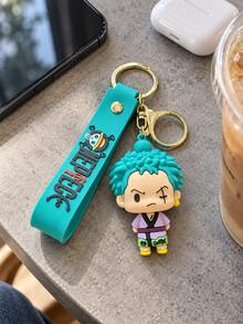 Miniso ONE PIECE Roronoa Zoro Kimono Character Bag Charm With Turquoise Wrist Strap And Gold Clip For Backpack Handbag, Birthday Christmas Gift - Style 1 - View 5
