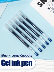 5Pcs Blue Long Lasting Gel Pens, Large Capacity Ink Pens For Students - Blue 5-pack - View 5