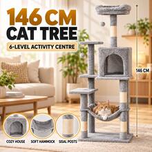 146cm Multi-Level Cat Tree With Condo, Hammock, 3 Perches, Sisal Scratching Posts And Hanging Toys, Grey Indoor Cat Activity Tower - Light Grey - View 1