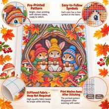 1pc Autumn Tree Hollow Animal Cross Stitch Kit 38x38cm [15x15 Inches] 11CT Cute Squirrel Rabbit Print, Beginner Stress Relief Handmade, Autumn/Winter Atmosphere Living Room Decor - Multicolor - View 8