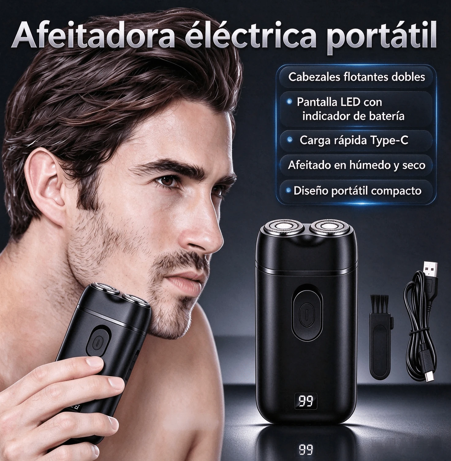 1 Piece USB Rechargeable Electric Shaver With LED Display For Men, Rotary Shaver