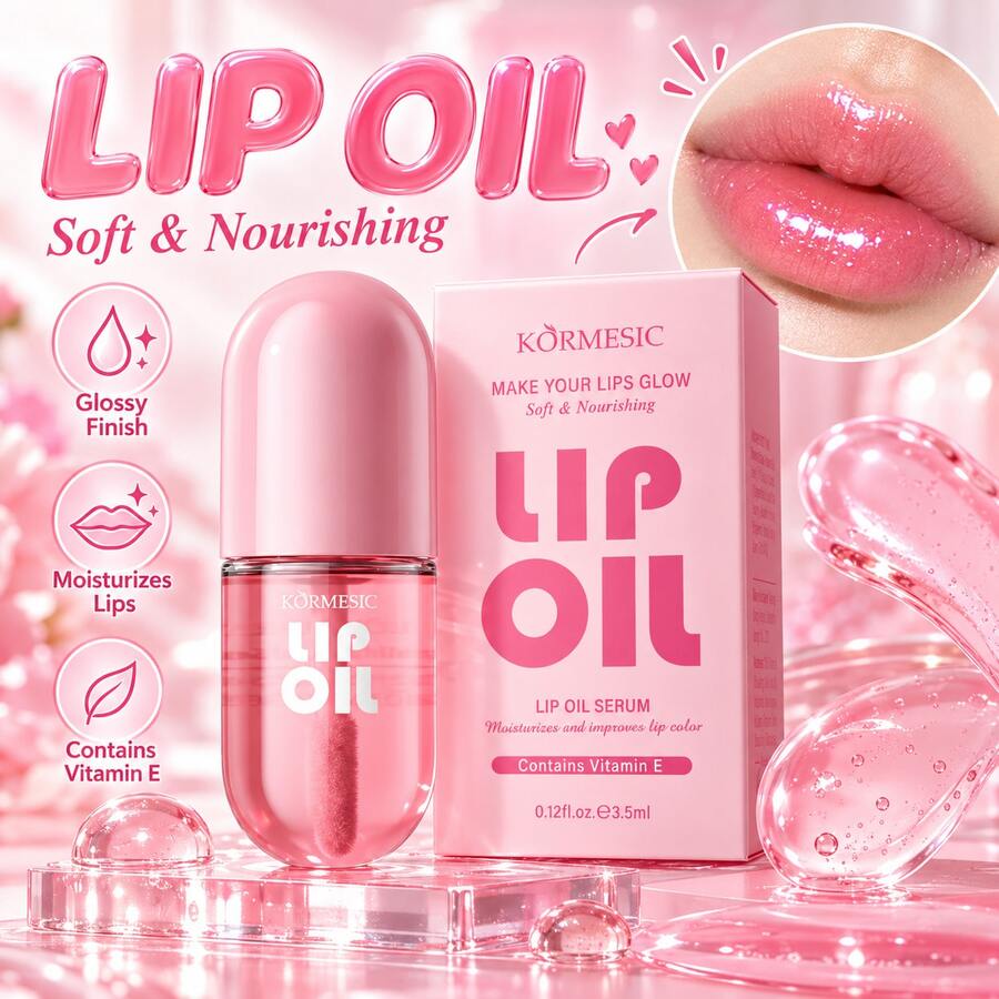 KORMESIC Capsule Lip Oil Essence dengan Vitamin E, Melembapkan, Mengisi, Mencerahkan, Menutrisi dan Memperbaiki Bibir Kering, 3,5ml - Essence minyak bibir - View 1