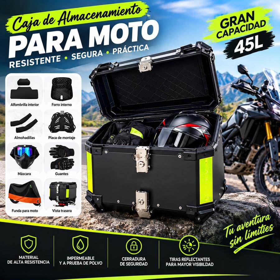 45L Motorcycle Top Case Trunk With Backrest And Universal Base | Waterproof | Helmet Compatible, 34*42*36cm - A - View 1