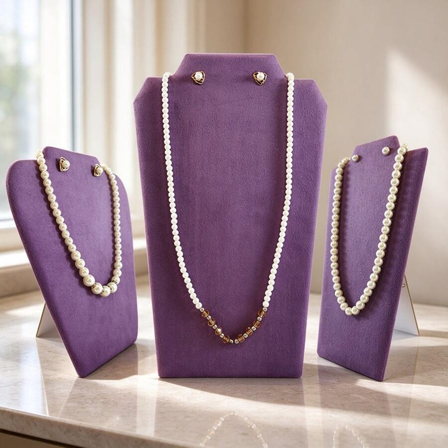 2pcs Velvet Necklace Bust Display Stand, Multi-Size Multi-Color Pendant Necklace Earring Display Rack, Jewelry Store Display Photography Props