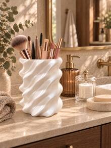 1pc Spiral Cosmetic Storage Cup, Decorative Wavy Makeup Brush Holder, Suitable For Makeup Brushes, Lipsticks, Mascara And Beauty Tools, Adds Elegant Atmosphere To Vanity, Bathroom Countertop, Bedroom Or Office Desk. Vanity Storage, Cosmetic Rack, Desktop Decor, Cosmetic Storage, Room Decor - Multicolor - View 8