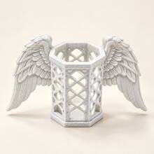 1PC Marble Effect Angel Wing Pen Holder, Hollow Makeup Brush Organizer, Decorative Desktop Storage For Vanity & Office - Multicolor - View 11