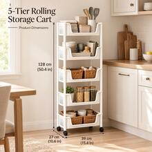 5 Tier Rolling Storage Cart With Wheels, Tall Narrow Organizer Cart For Bathroom, Bedroom, Kitchen, Laundry Room, Office & Home Storage - View 6
