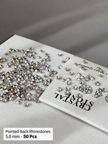 50/200/300pcs K9 Crystal Pointed Round Rhinestones 1.5-5.0mm (5 Sizes Available) Transparent High Brightness Nail Art Decor DIY Accessories - Multicolor - View 9