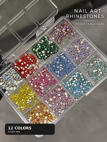 1 Box 12 Colors K9 Colorful Flat Back Rhinestones Nail Art Decor, Super Shiny, High Quality, Mixed Sizes, Suitable For High-End Gel Nail Art DIY Decoration - Multicolor - View 8
