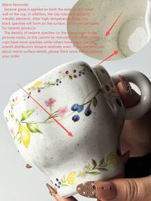 1 buah Mug Kopi Keramik Motif Bunga Lemon, Gaya French Ins yang Sangat Menarik untuk Penggunaan di Rumah, Mug Wanita, Kapasitas Besar Cocok untuk Berbagai Kopi, Susu, Air Minum Tamu/Keluarga, Komersial, Hadiah - MultiWarna - View 12