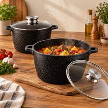 4-Piece Deep Cooking Pot Set With 2 Glass Lids, 28 Cm And 32 Cm, For Soups, Stews And Pasta - View 1