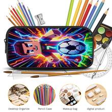 Neon Pixel Style No. 7 Football Star Print 3 Pieces Set: Large Capacity Backpack + Crossbody Bag + Pencil Case, Adjustable Breathable Shoulder Straps, Fashionable Sports Pixel Style Daily Commute Travel Storage Set - Printed Bag - View 2