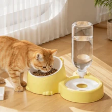 1pc 2-In-1 Double Bowl Automatic Water & Food Dispenser, Suitable For Cats And Dogs, Universal Pet Feeding Bowl, Neck Protection Anti-Spill Food Bowl - 350ml - View 2