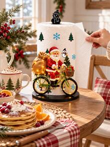 2pcs 2D Flat Christmas Decoration Kitchen Paper Towel Holder (No Light), Desktop Roll Paper Holder, Fun Santa Claus Design, Storage & Display 2-In-1, Suitable For Kitchen, Bathroom, Living Room, Dining Room, Desktop Storage Decor, Create Warm Christmas Atmosphere - Multicolor - View 5