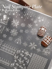 Nail Art Stamping Plates, Christmas Snow Scene, High-Quality Stainless Steel Transfer Templates, Multi-Pattern Etched Stamping Plates, Christmas Theme Designs, Suitable For Nail Salons, Home DIY, Salon Creations, Diverse And Clear Patterns - Multicolor - View 3