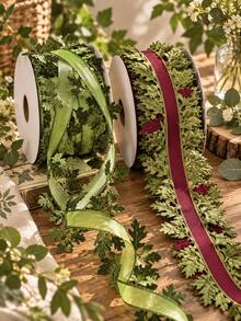 Vintage Farmhouse Style Leaf Ribbon - Christmas Burgundy Green Fabric Ribbon Roll With Embroidered Leaves, For Holiday Wreath Making, Gift Box Bows, Table Centerpiece Garlands And Crafts - Leaf Webbing - View 8