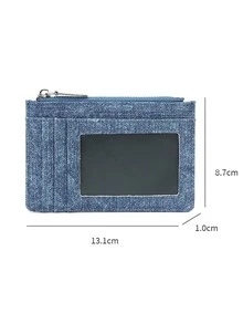 Denim Coin Purse Clear ID Window Card Holder Zipper Small Wallet With Multi Card Slots Portable D-Ring For Women Girls Daily Use Travel - Multicolor - View 2