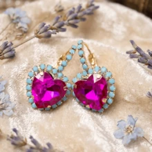 NeeFu WoFu 1 Pair Lightweight Heart-Shaped Rhinestone Earrings, Blue Rhinestone Wrapped Heart Glass, Women's Elegant Contrast Color Earrings, Daily Wear, Exquisite Gift, Valentine's Day Mother's Day Bridal Gift - Heart-shaped - View 10