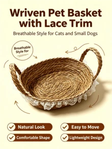 1pc Handmade Woven Pet Basket, Breathable Cat Bed Nest For Cats & Small Dogs, Indoor All Season Use - Multicolor - View 6