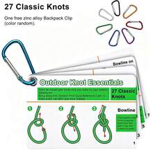 7 Cards 27 Types Of Best Knots (Includes Random Carabiner), Outdoor Knot Reference Guide, Suitable For Survival Kits, Camping, Boating, Backpacking, Emergency Survival Situations, Pocket-Sized Waterproof Knot Learning Cards (Pocket Portable Waterproof Knot Learning Guide) - Multicolor - View 7