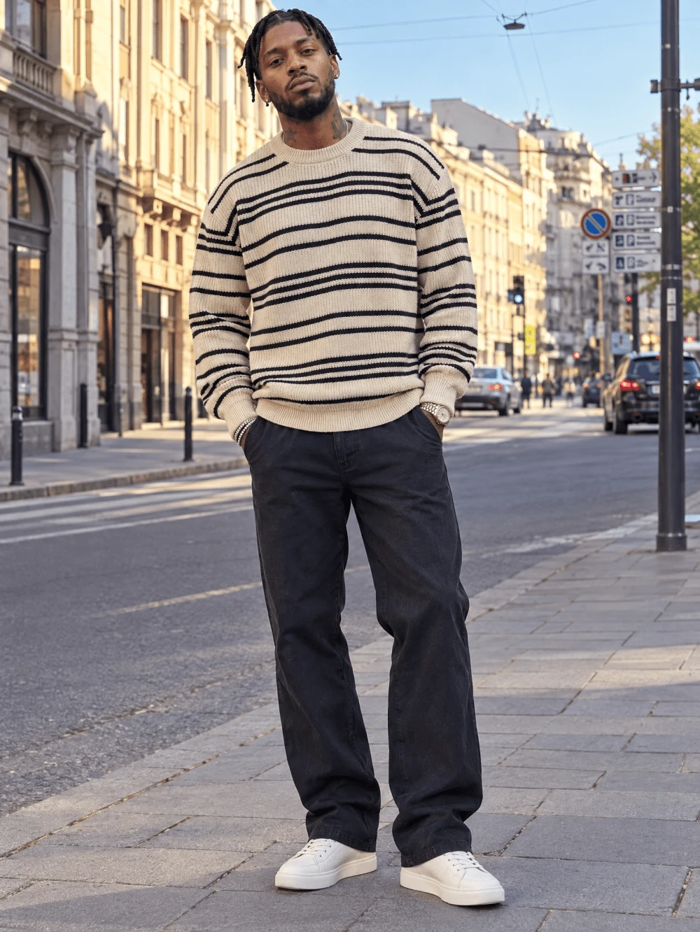 BLACKTOEXIT Men's Round Neck Long Sleeve Knit Sweater, Korean Style Slouchy Vintage Ribbed Cuffs Pullover, Autumn/Winter - Apricot - View 1