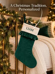 1pc Personalized Velvet Christmas Stocking With Embroidered Custom Name, Ruffle Cuff Hanging Gift Bag, Fireplace Mantel Holiday Xmas Decor - Multicolor - View 4