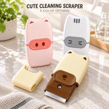 1 Set Cute Animal Mini Scraper With Metal Blade And Protective Cover, Portable Handheld Sticker Remover, Suitable For Adhesive Residue, Glass Windows, Ceramic Tiles And Stove Cleaning, Compact Bear Pig Cat Design, Small Household Cleaning Tool - Multi-color - View 3