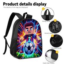 Neon Pixel Style No. 7 Football Star Print 3 Pieces Set: Large Capacity Backpack + Crossbody Bag + Pencil Case, Adjustable Breathable Shoulder Straps, Fashionable Sports Pixel Style Daily Commute Travel Storage Set - Printed Bag - View 4