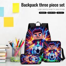 Neon Pixel Style No. 7 Football Star Print 3 Pieces Set: Large Capacity Backpack + Crossbody Bag + Pencil Case, Adjustable Breathable Shoulder Straps, Fashionable Sports Pixel Style Daily Commute Travel Storage Set - Printed Bag - View 5