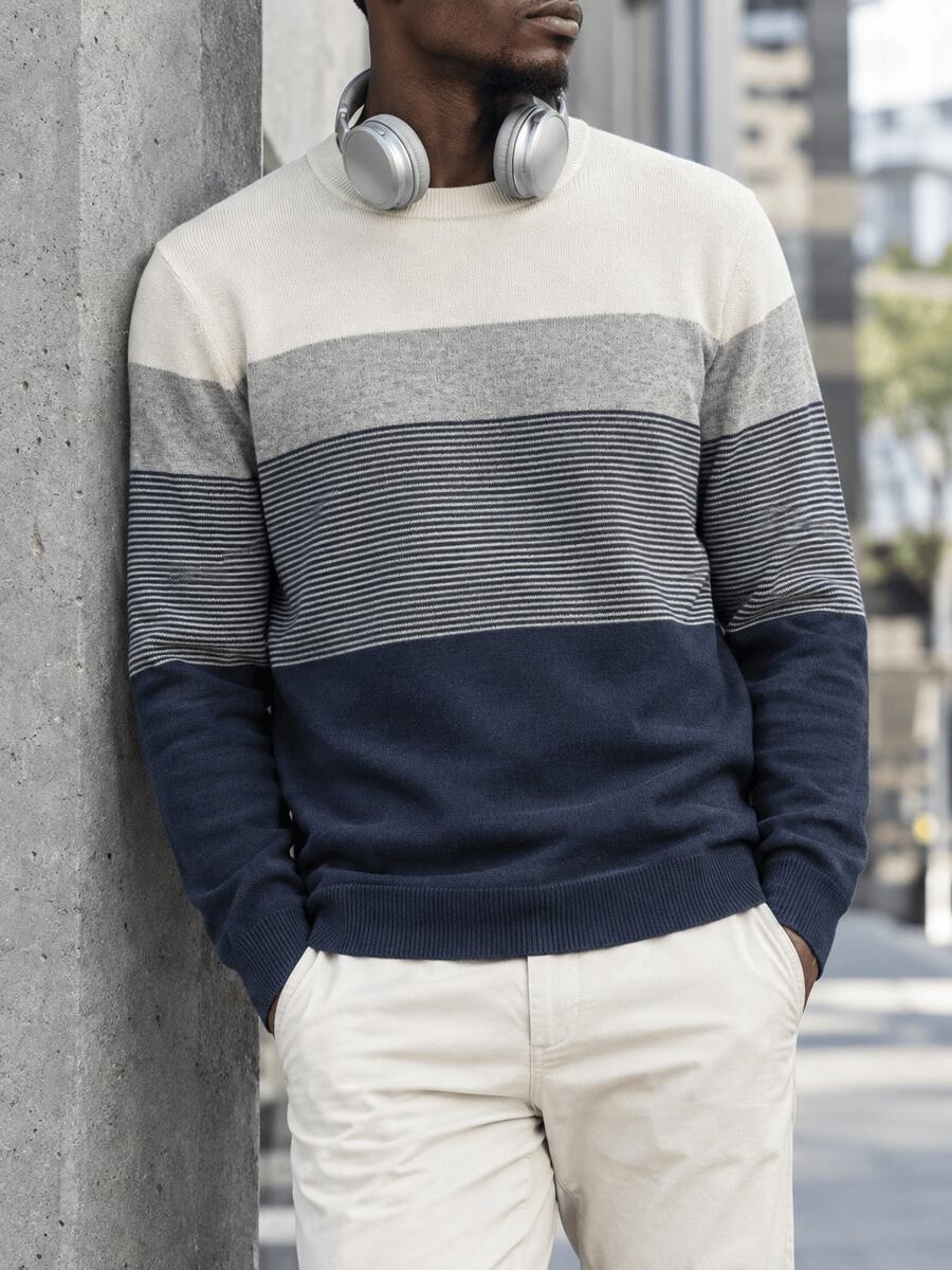 MBDNBD Authentic Men's Classic Patchwork Multi-Color Pullover Sweater, Autumn/Winter Casual Fashionable Black White Gray Color Block Top, Versatile And Unique Style Suitable For Outdoor Leisure, Camping And Other Occasions, Men's Gift - Multicolor - View 1